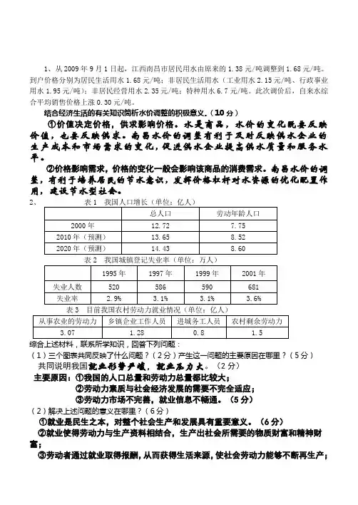 高考经济生活主观题汇总