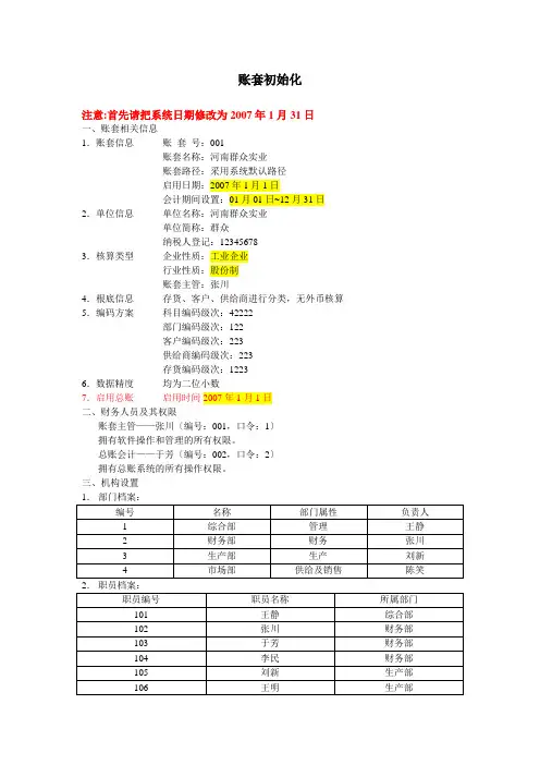 会计电算化 (用友软件)实操题型