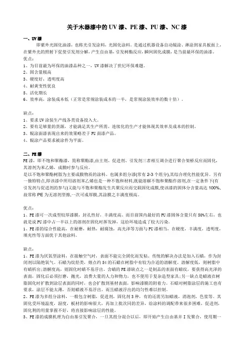 UV漆、PE漆、PU漆、NC漆