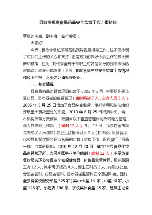 食品药品安全汇报材料