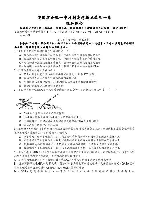 安徽省合肥一中冲刺高考模拟最后一卷 理科综合(无答案)