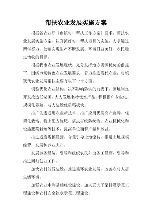 帮扶农业发展实施方案