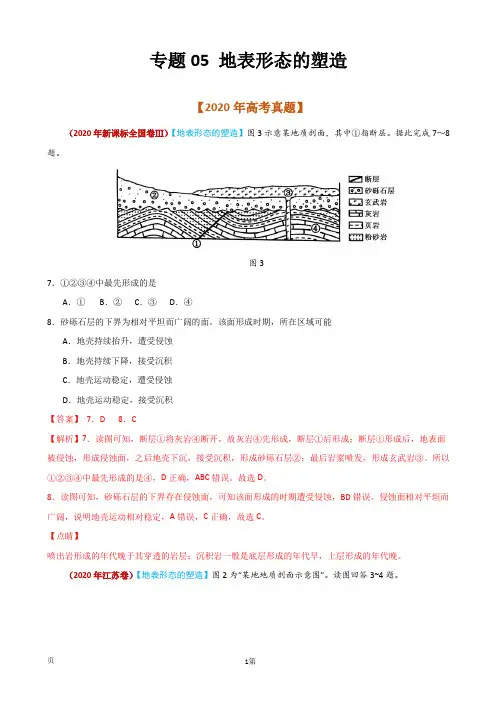 2021届高考地理复习专题训练：地表形态的塑造(解析版)(通用版)