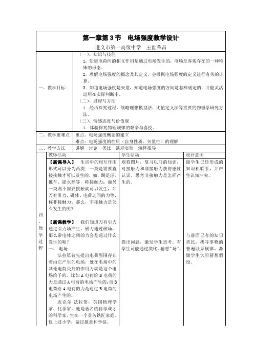 电场强度教学设计 2