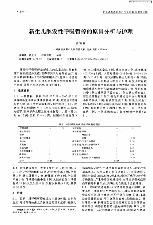 新生儿继发性呼吸暂停的原因分析与护理