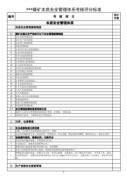 煤矿本质安全管理体系考核标准