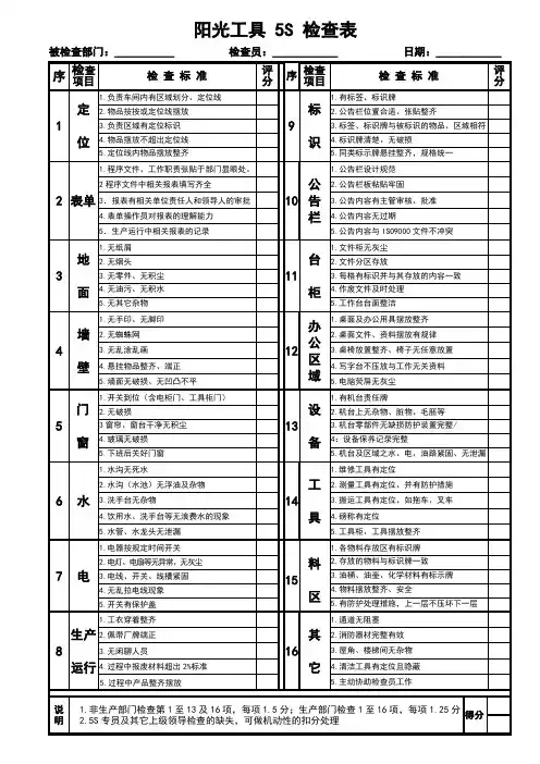 工厂5S检查表