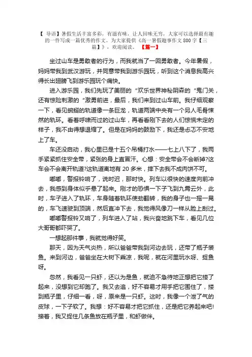 高一暑假趣事作文800字【三篇】