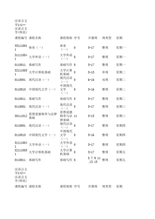 辽宁师范大学文学院课表