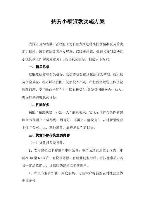 实施方案：扶贫小额贷款实施方案