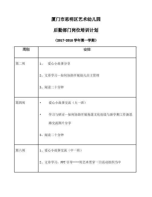 幼儿园后勤部门培训计划