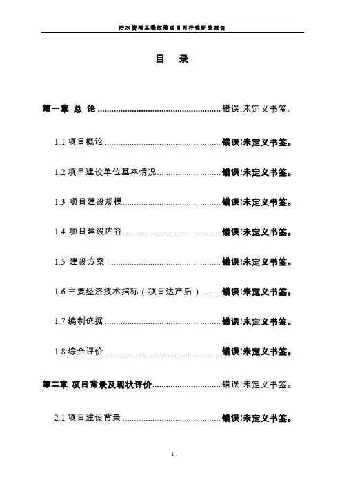 污水管网工程改造项目可行性研究报告书