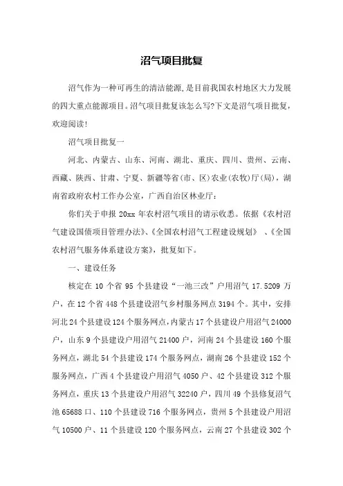 沼气项目批复