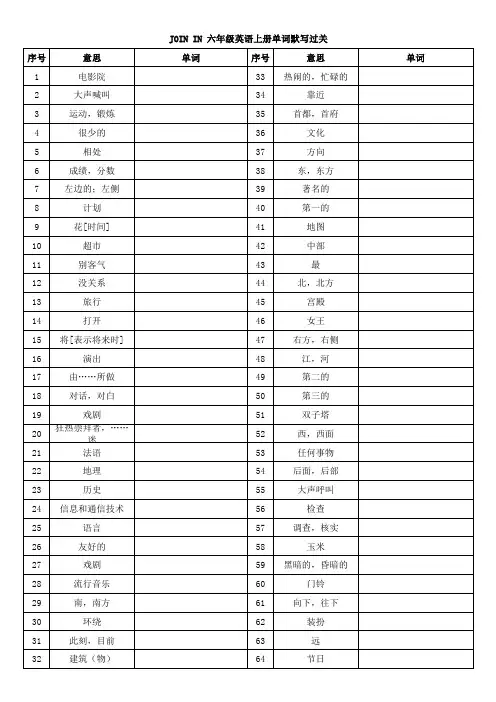 join in3-6年级英语单词默写直接打印