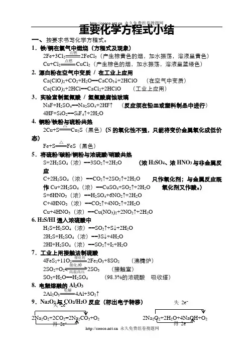 高中化学方程式分类总结