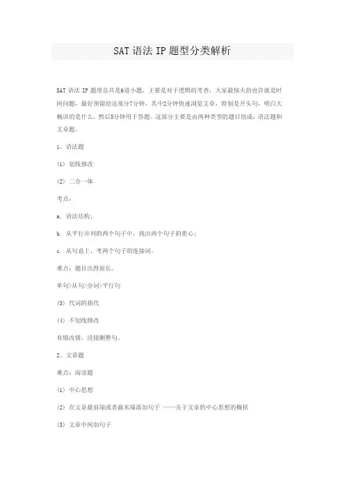 SAT语法IP题型分类解析