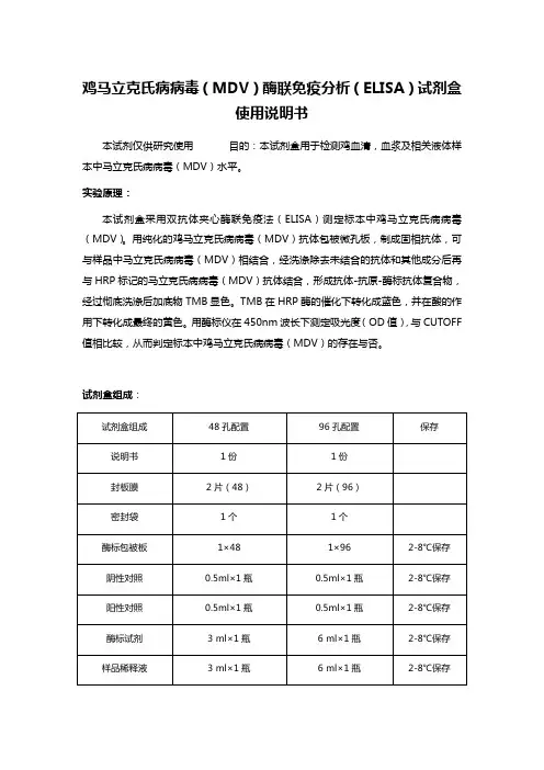 鸡马立克氏病病毒(MDV)酶联免疫分析(ELISA)试剂盒使用说明书
