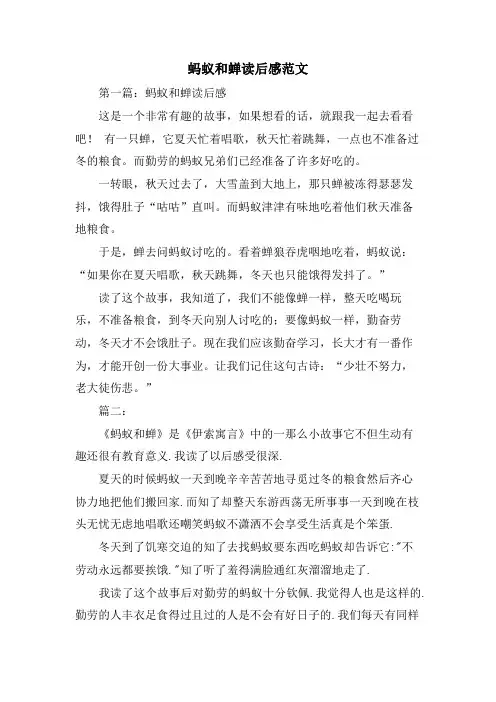 蚂蚁和蝉读后感范文