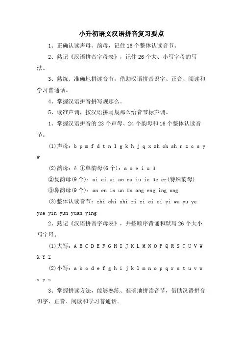 小升初语文汉语拼音复习要点