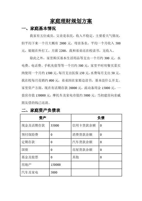 家庭理财规划方案