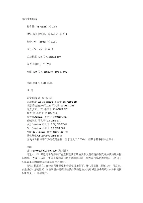 重油技术指标