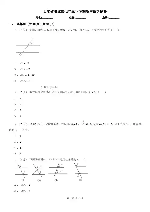 山东省聊城市七年级下学期期中数学试卷 