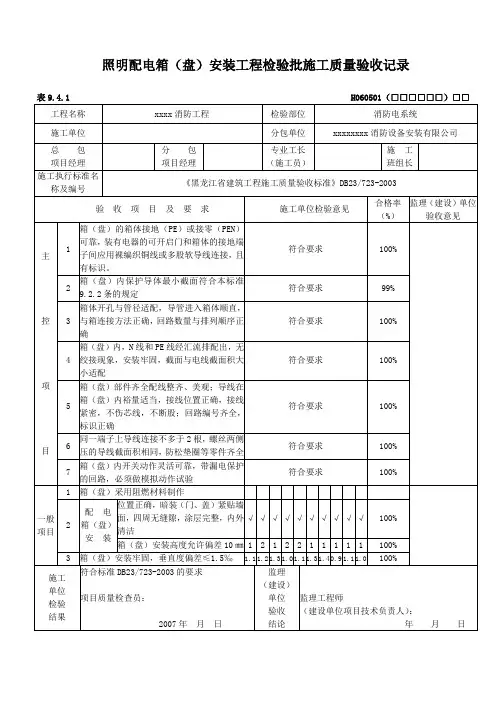 照明配电箱(盘)安装工程检验批施工质量验收记录