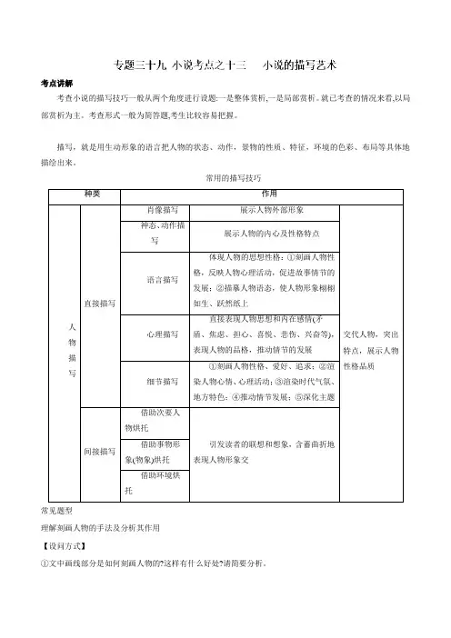 专题39 小说考点之十三  小说的描写艺术-2019高三语文写作阅读预热(解析版)