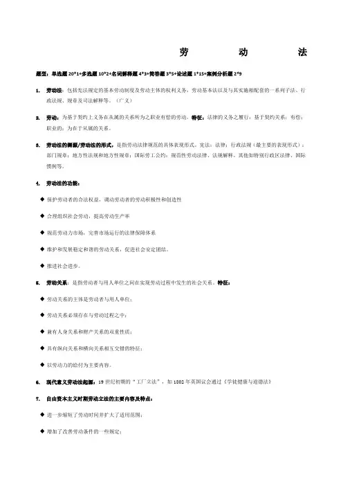 自考劳动法复习重点
