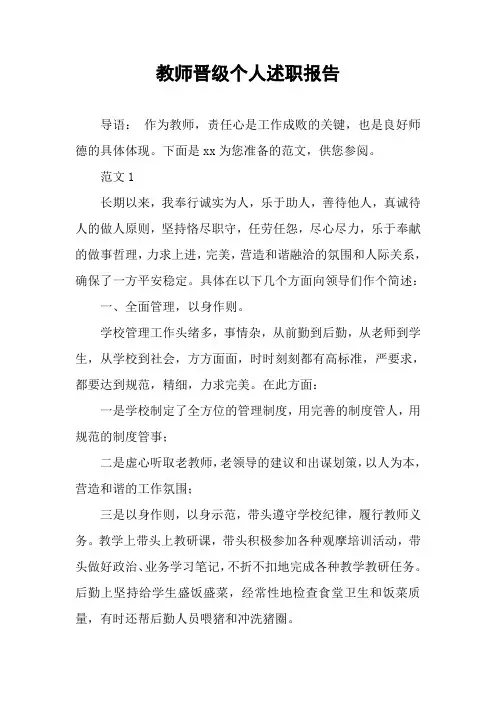 教师晋级个人述职报告