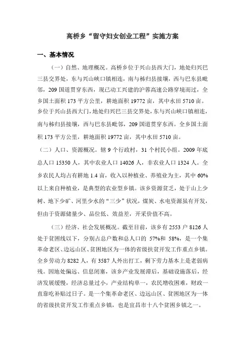 高桥乡“留守妇女创业工程”实施方案