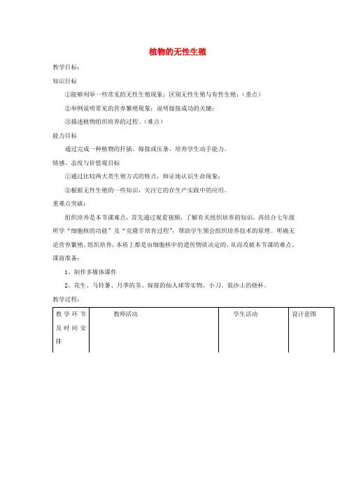 八年级生物上册 4.1.7《植物的无性生殖》教案1 (新版)济南版
