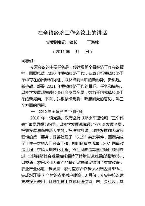 在全镇经济工作会议上的讲话(王海林)