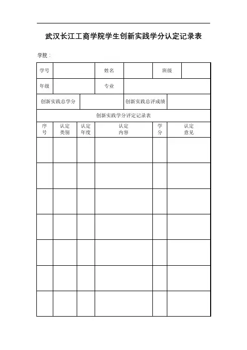 武汉长江工商学院学生创新实践学分认定记录表【模板】