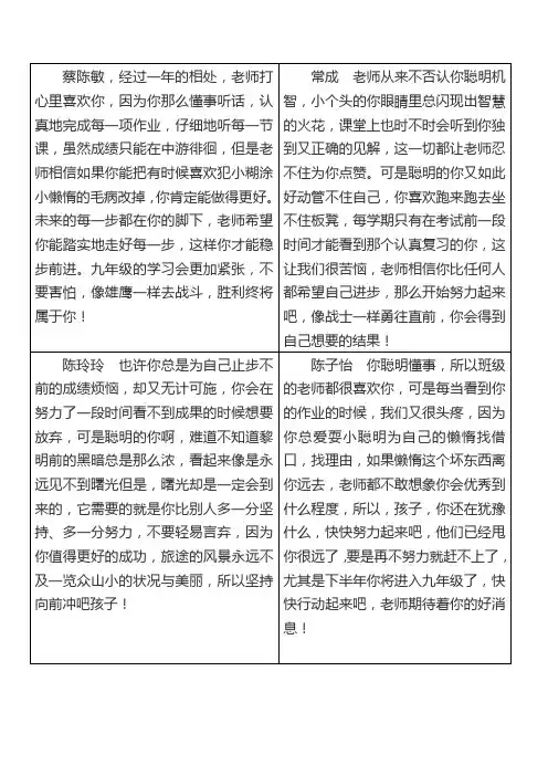八年级下学期学生期末评语