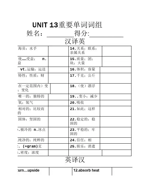 UNIT 13重要单词词组