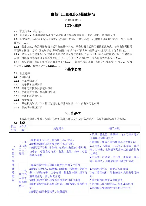 维修电工职业技能标准简化版 2