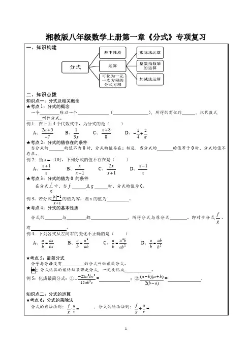 湘教版八年级数学上册第一章《分式》专项复习 