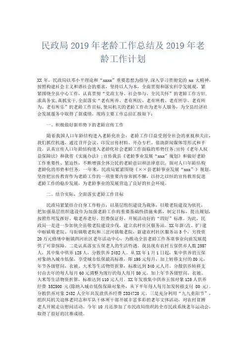 工作总结-民政局2019年老龄工作总结及2019年老龄工作计划 精品