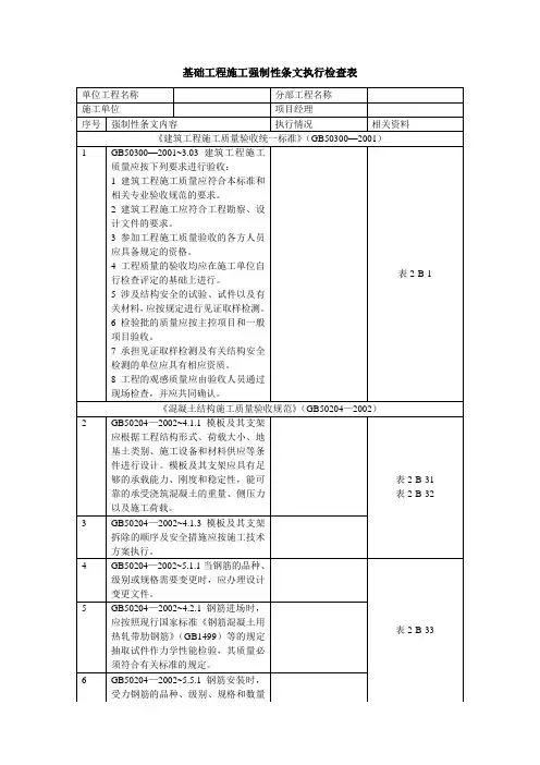 基础工程施工强制性条文执行检查表