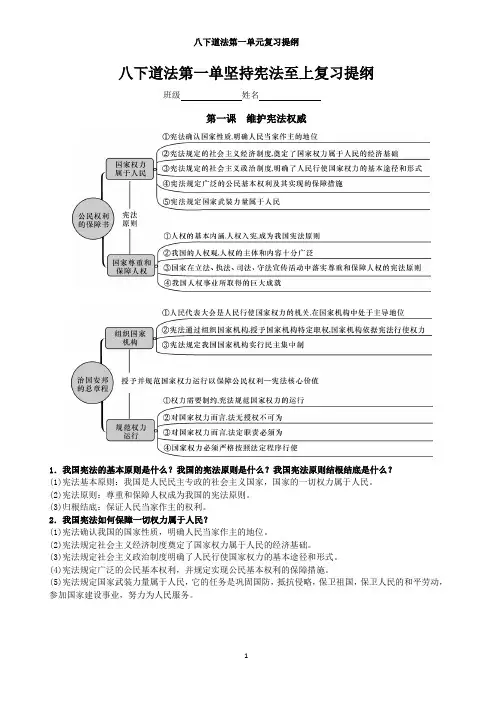 八下道德与法治第一单元坚持宪法至上复习提纲