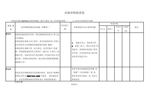 实验室CMA计量认证内审检查表