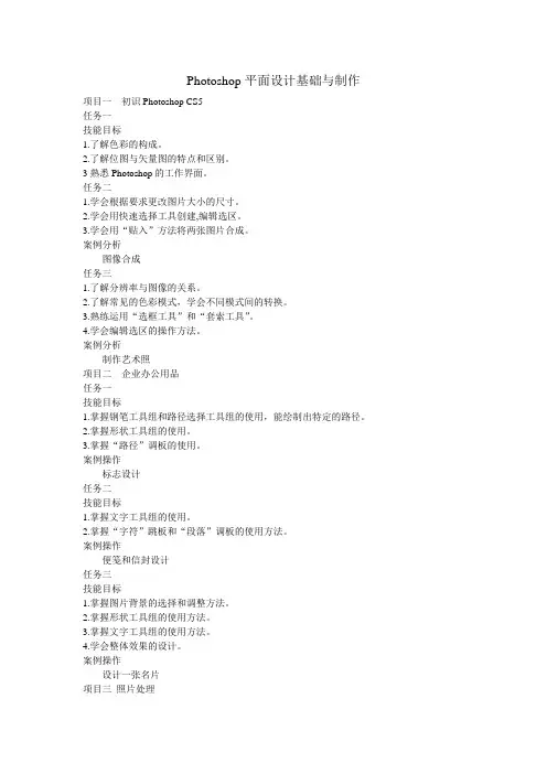 PhotoshopCS5平面设计 考试大纲及命题要求