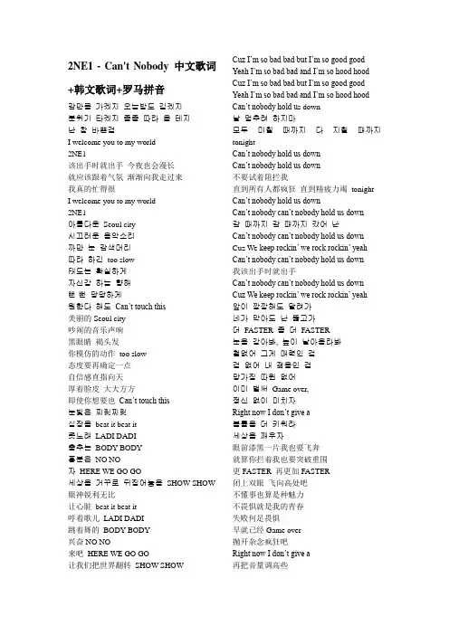 2NE1 Can't nobody,clap your hands,go away,罗马音 中韩对照 歌词