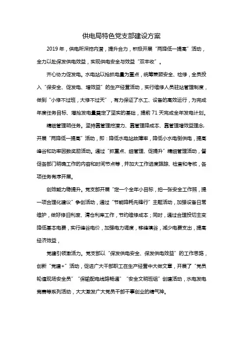 供电局特色党支部建设方案