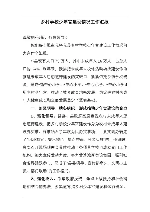 乡村学校少年宫建设情况汇报 2