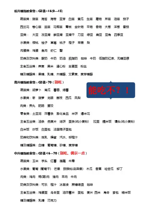 各类食材升糖指数