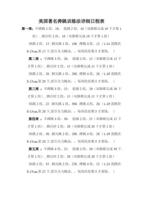 美国著名弹跳训练法详细日程表