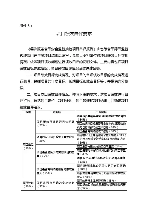 餐饮服务项目绩效自评要求