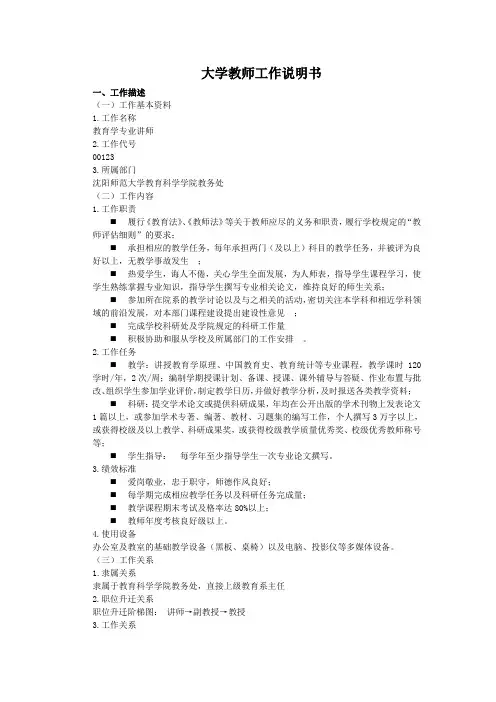 大学教师工作说明书